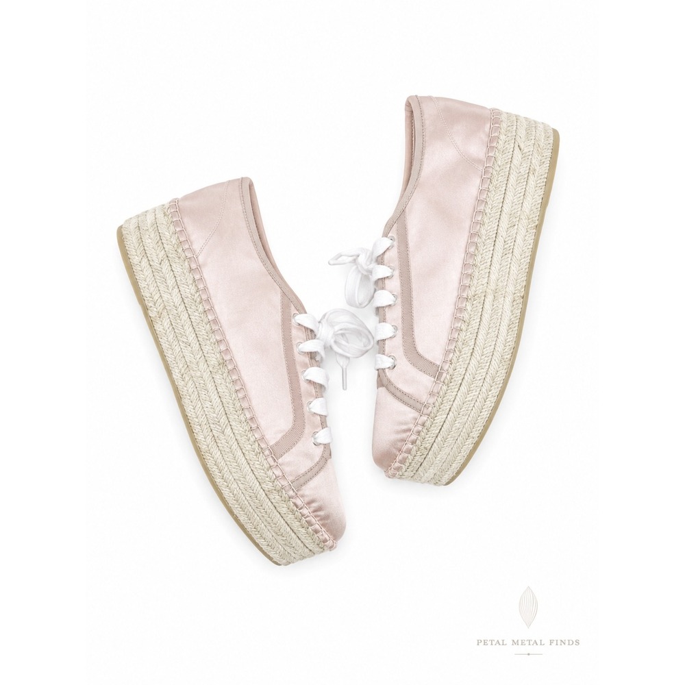 Miu‎ Miu Satin Lace-Up Platform Espadrille Sneaker Blush Pink Logo Tongue EU 42